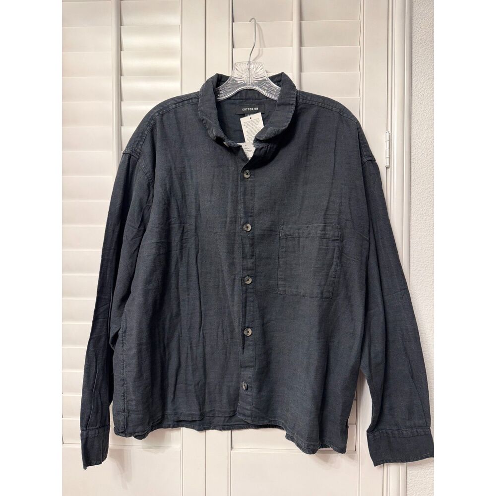 Cotton On Washed Black Boxy Long Sleeve Button Down Shirt XL NWT